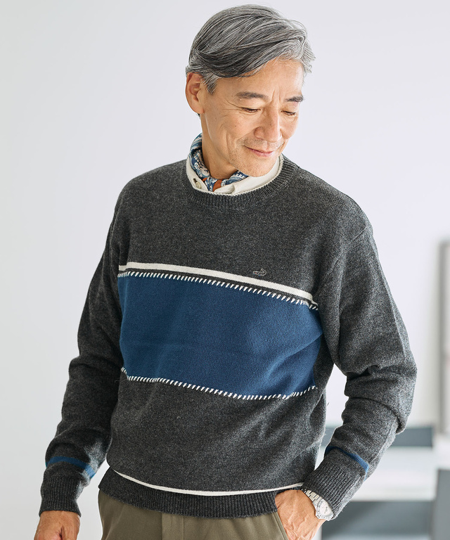 ウールブレンド ワイドボーダー ニット 【手洗いOK】