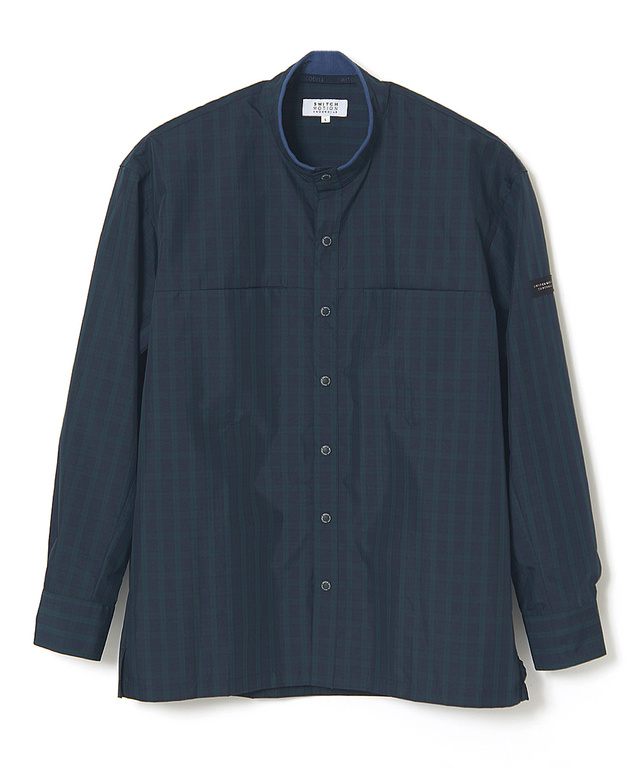 ストライプ パネル切替 スタンドカラーシャツ
