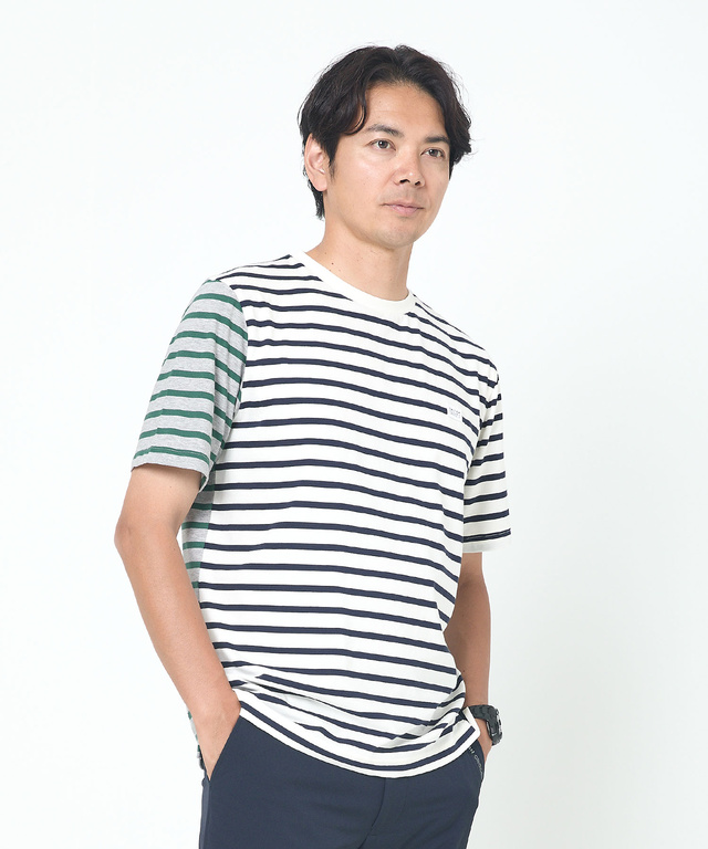 スノーコットン クレイジーボーダー柄 Tシャツ【接触冷感】