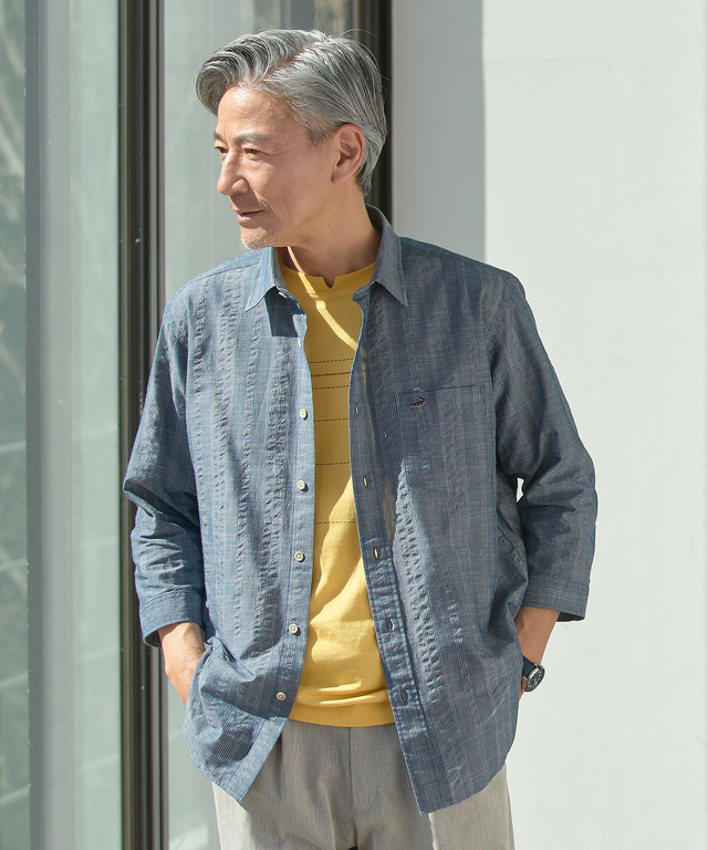 ソアロン 無地 七分袖 シャツ【接触冷感】【JAPAN FABRIC】