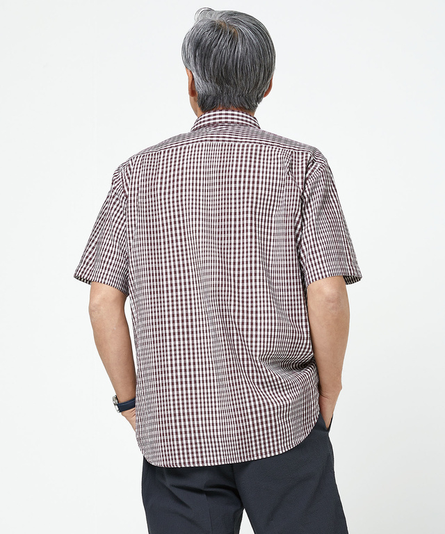 スノーコットン サッカー ギンガム柄 シャツ【接触冷感】