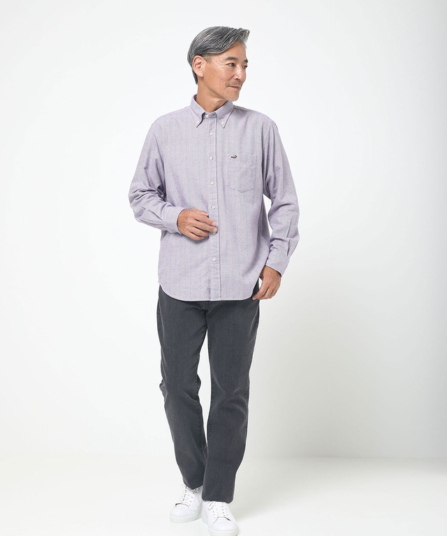 シルクブレンド ラインデザイン シャツ