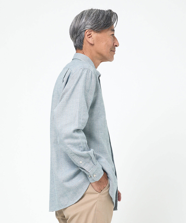 シルクブレンド ラインデザイン シャツ