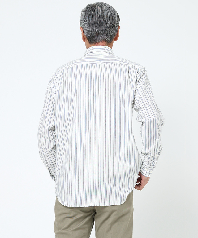 ノンアイロン バスケット織り ストライプ シャツ【シワになりにくい】