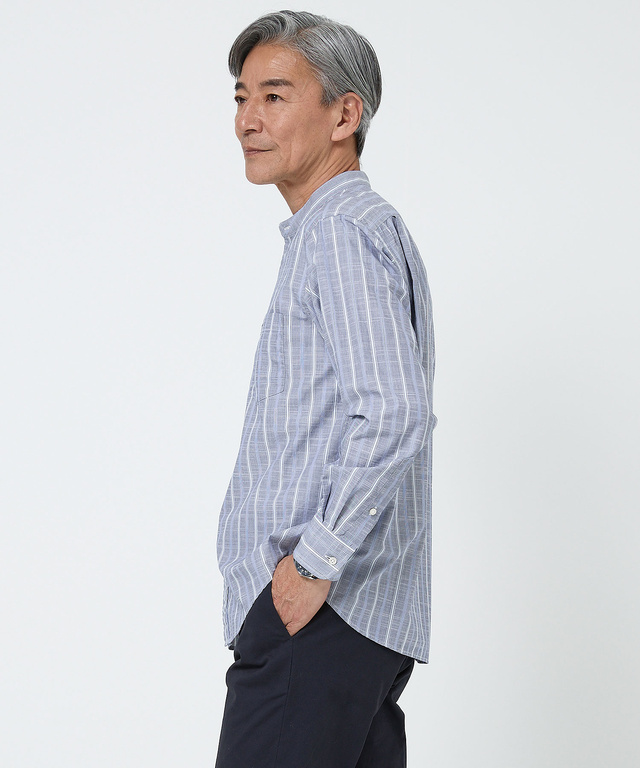 バンドカラー ストライプ シャツ