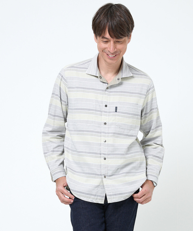 ダブルガーゼ マルチボーダー リバーシブルシャツ【吸汗速乾】