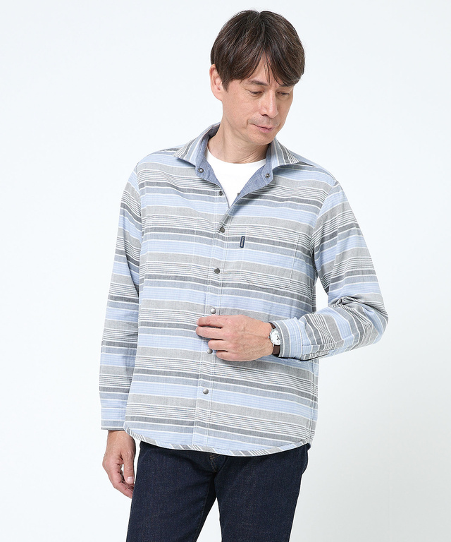 ダブルガーゼ マルチボーダー リバーシブルシャツ【吸汗速乾】