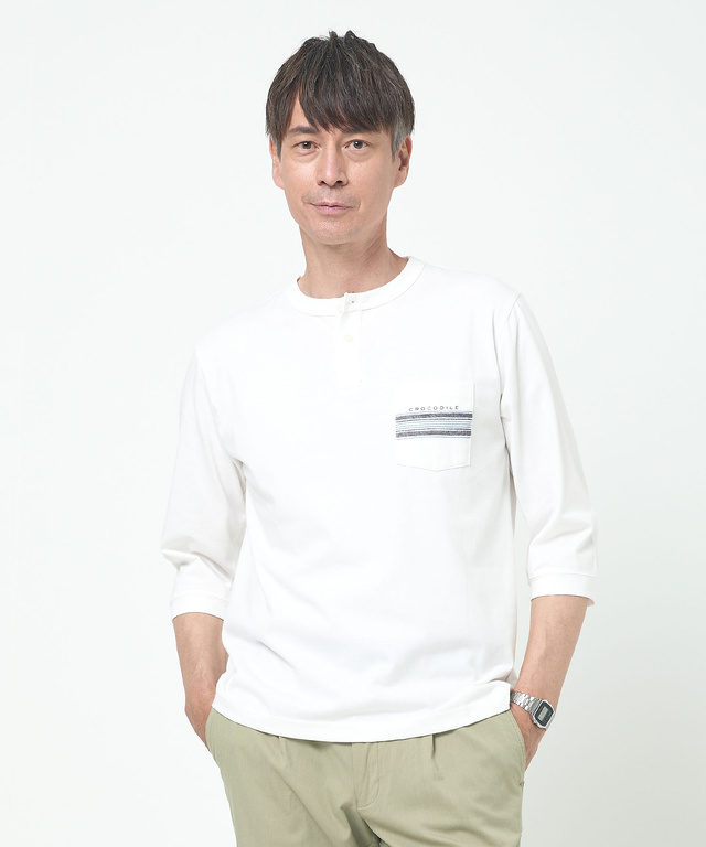 ヘンリーネック 七分袖 Tシャツ【吸汗速乾】