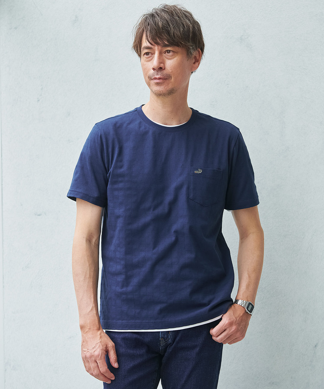 スノーコットン シャドーチェック柄 Tシャツ【接触冷感】