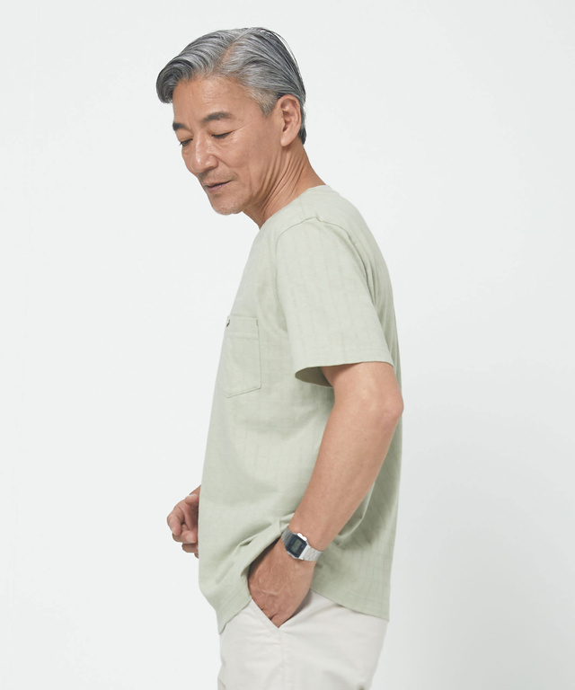 スノーコットン シャドーチェック柄 Tシャツ【接触冷感】