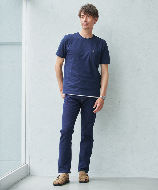 スノーコットン シャドーチェック柄 Tシャツ【接触冷感】
