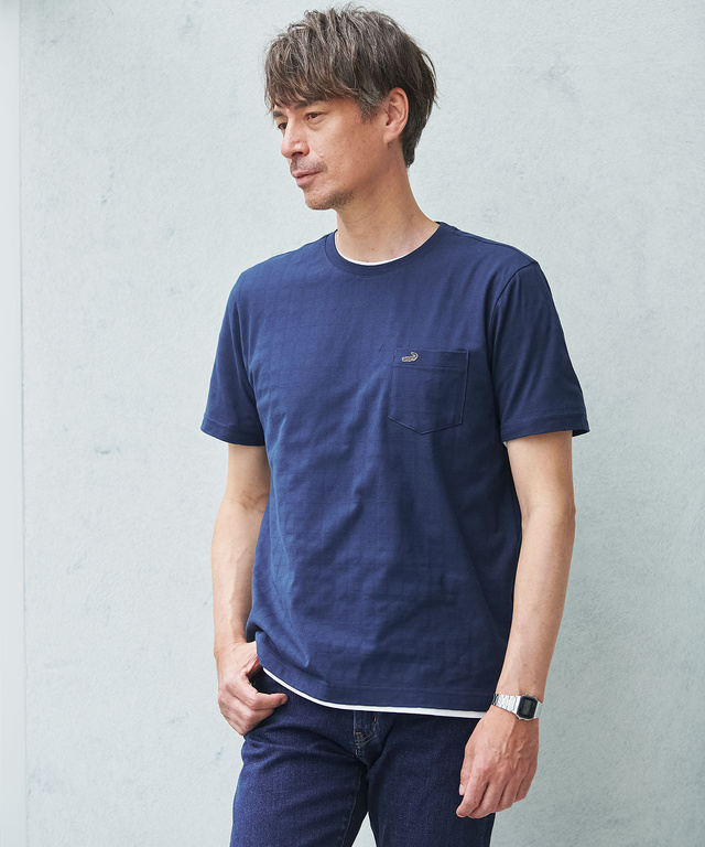 スノーコットン シャドーチェック柄 Tシャツ【接触冷感】