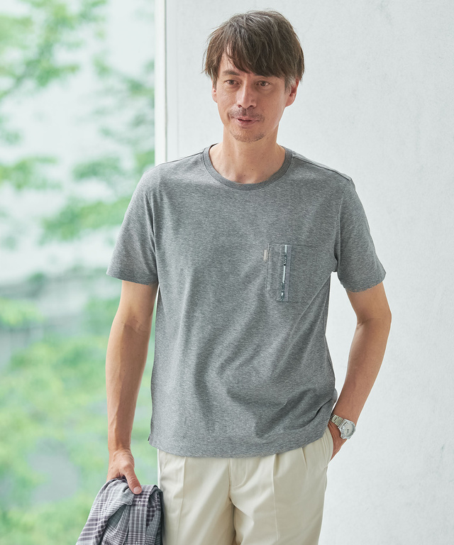 スノーコットンリネン 鹿の子 クルーネックTシャツ【接触冷感】