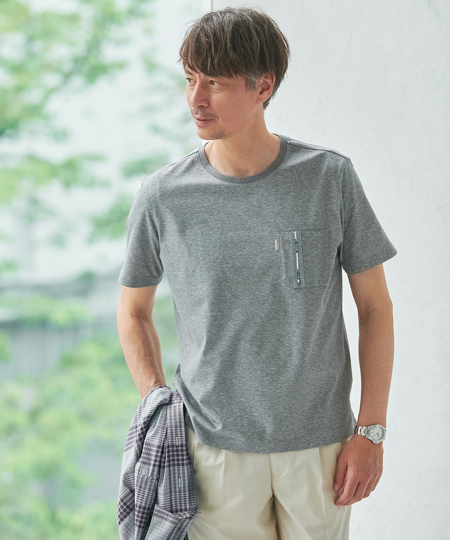 スノーコットンリネン 鹿の子 クルーネックTシャツ【接触冷感】