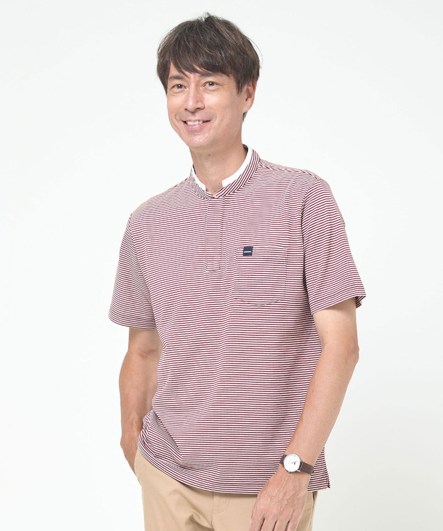 スタンド襟 微塵ボーダー柄 プルオーバー