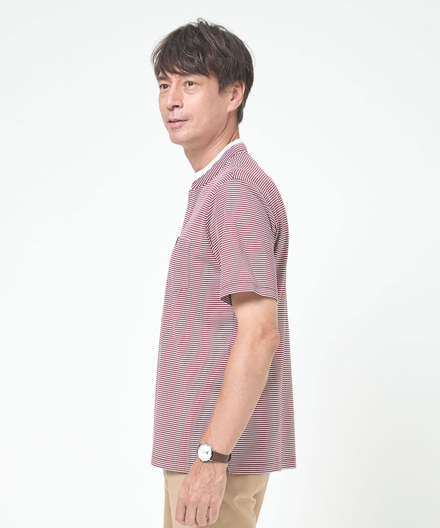 スタンド襟 微塵ボーダー柄 プルオーバー