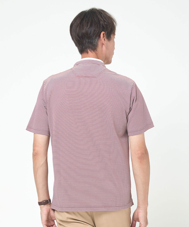 スタンド襟 微塵ボーダー柄 プルオーバー