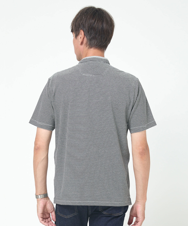 スタンド襟 微塵ボーダー柄 プルオーバー