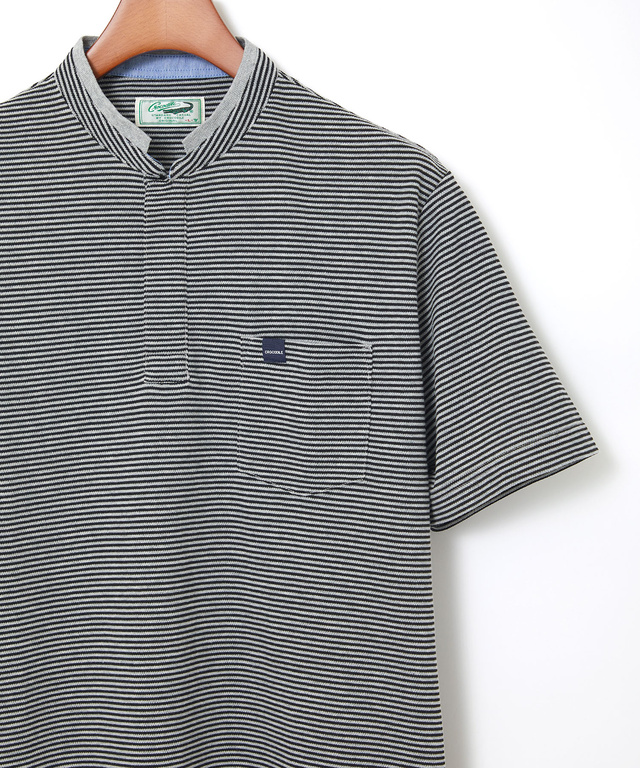 スタンド襟 微塵ボーダー柄 プルオーバー