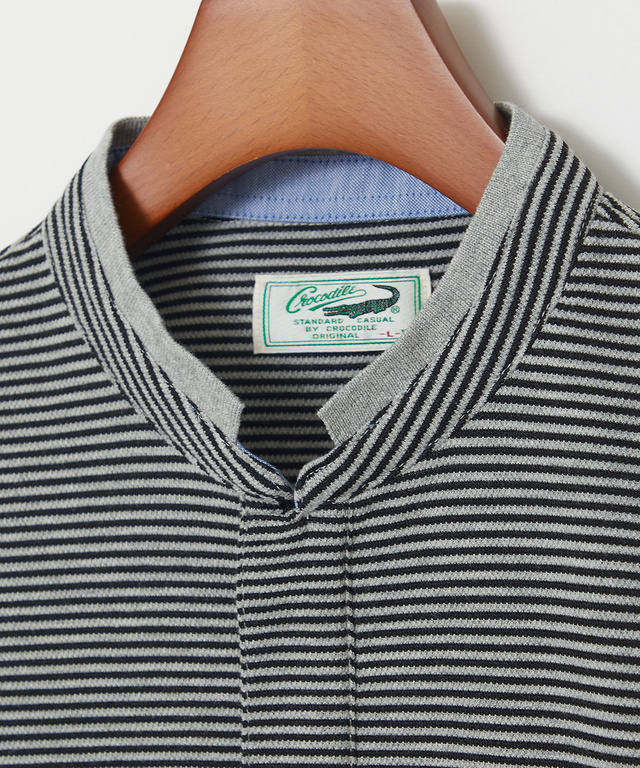 スタンド襟 微塵ボーダー柄 プルオーバー