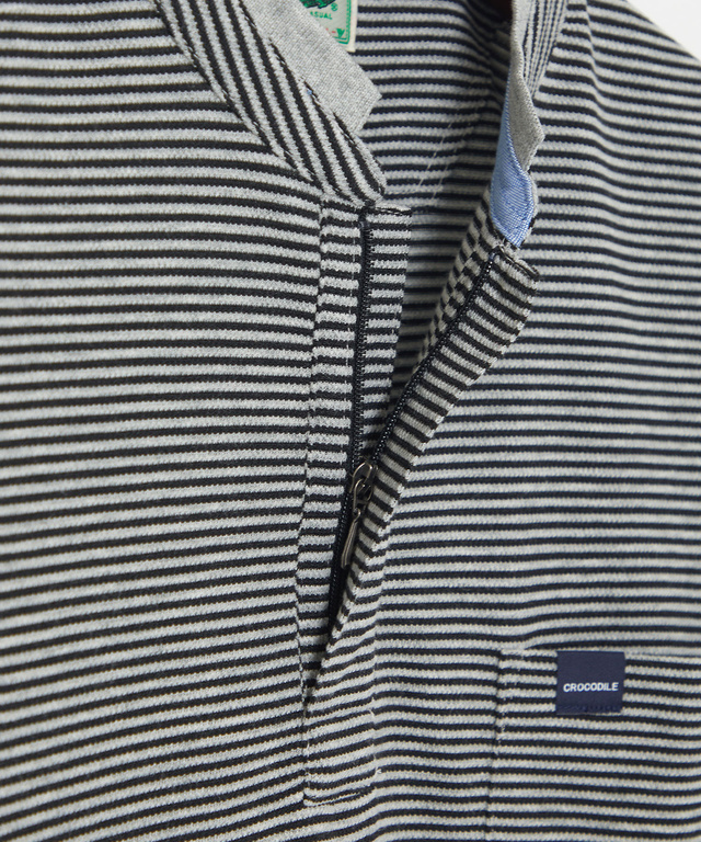 スタンド襟 微塵ボーダー柄 プルオーバー