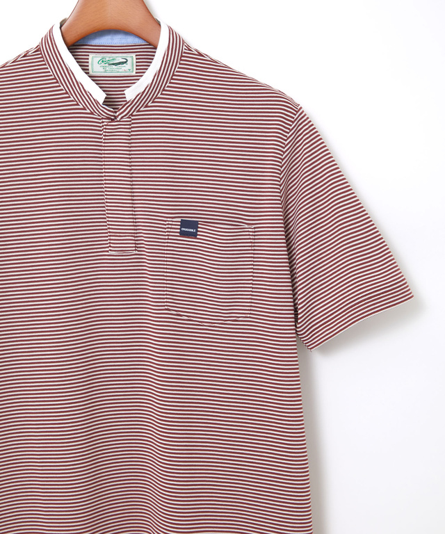 スタンド襟 微塵ボーダー柄 プルオーバー