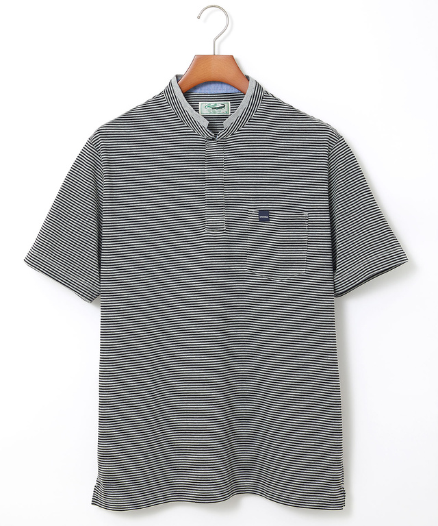 スタンド襟 微塵ボーダー柄 プルオーバー