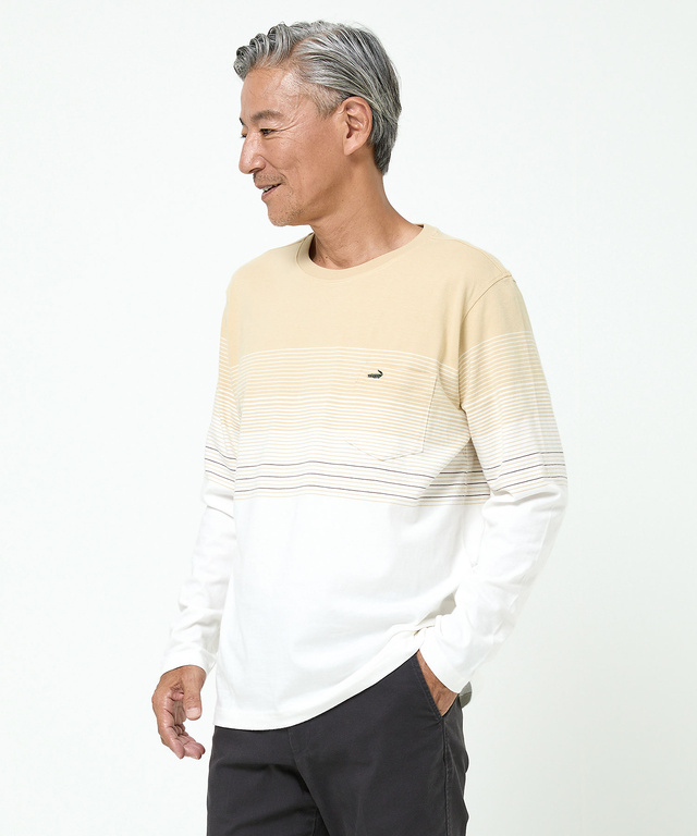 パネルボーダー柄 長袖Tシャツ