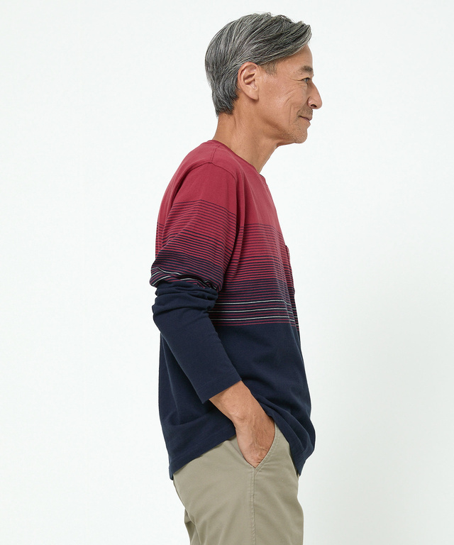 パネルボーダー柄 長袖Tシャツ