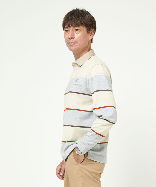 パネルボーダー柄 ポロシャツ