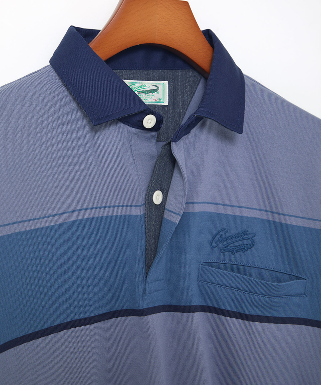 パネルボーダー柄 ポロシャツ