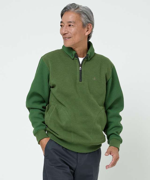 鹿の子 リブ 切り替え トレーナー【日本製生地】