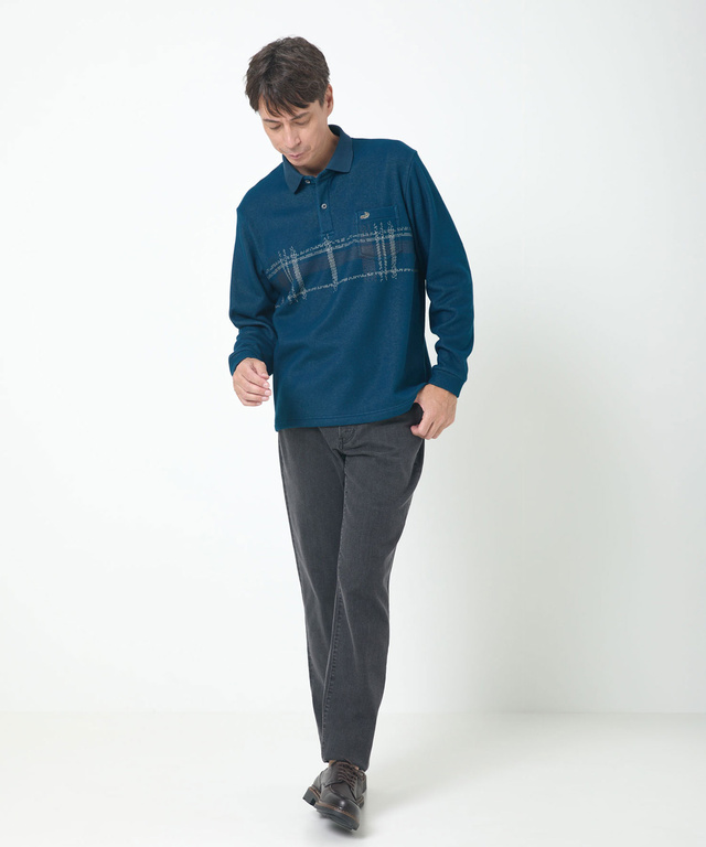 チェック柄 プリント ポロシャツ