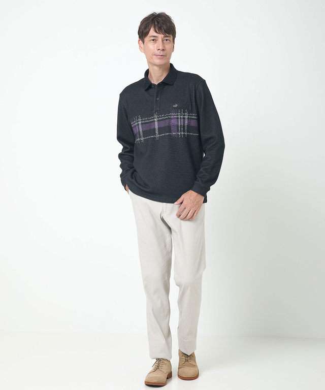 チェック柄 プリント ポロシャツ