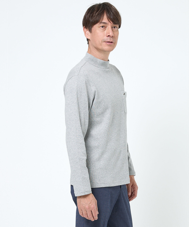 テレコ編み ハイネック カットソー