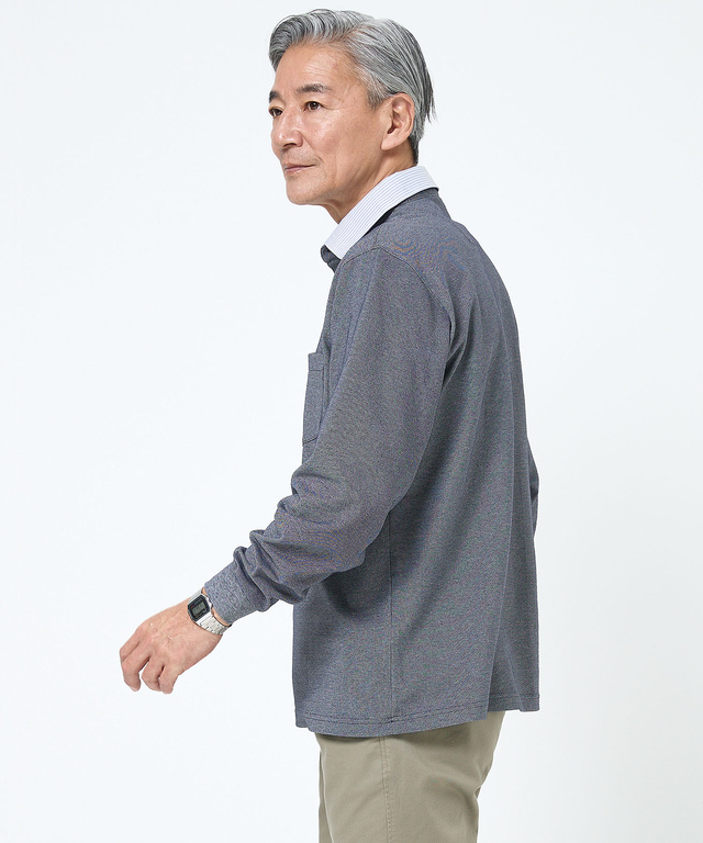 襟配色デザイン ジップ ポロシャツ