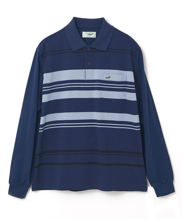 パネルボーダー 長袖ポロシャツ【日本製生地】