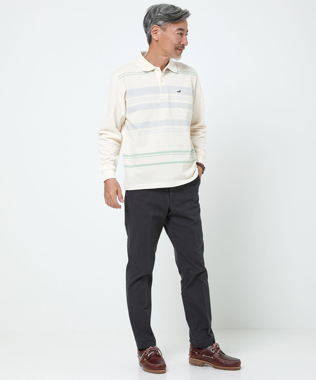 パネルボーダー 長袖ポロシャツ【日本製生地】