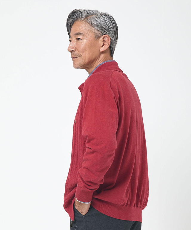 ケーブル柄 フルジップ カーディガン