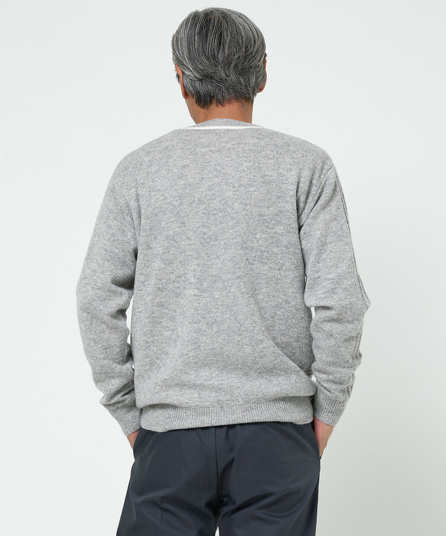 ウール 襟配色 Vネック ニット【手洗いOK】