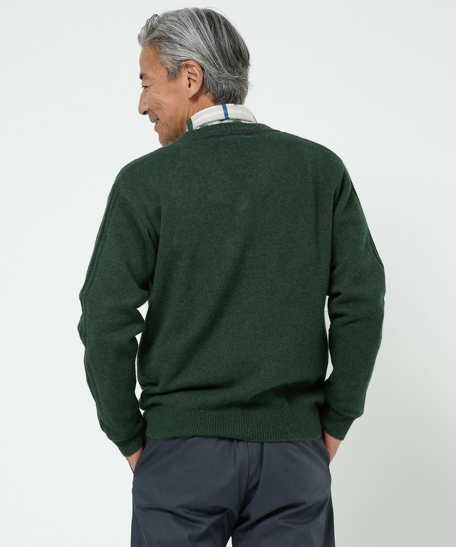 ウール 襟配色 Vネック ニット【手洗いOK】