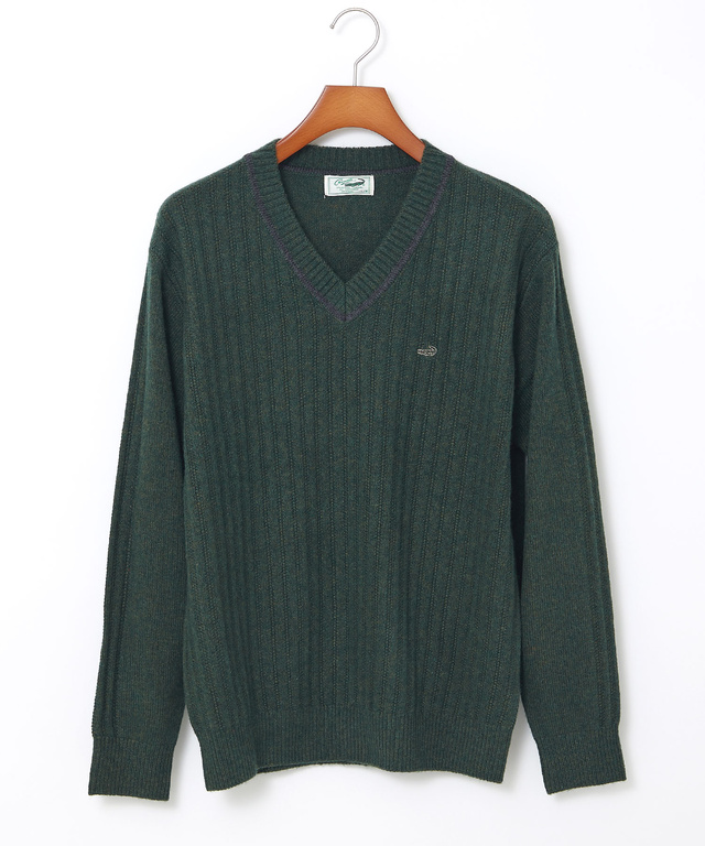 ウール 襟配色 Vネック ニット【手洗いOK】