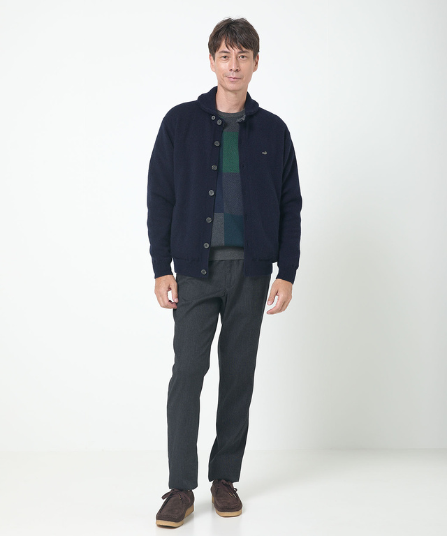 ウールブレンド 裏付き カーディガン