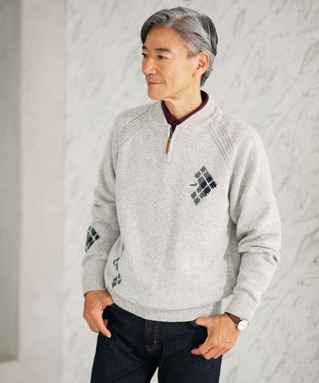 ハーフジップ 配色 ニット