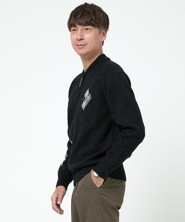 ハーフジップ 配色 ニット