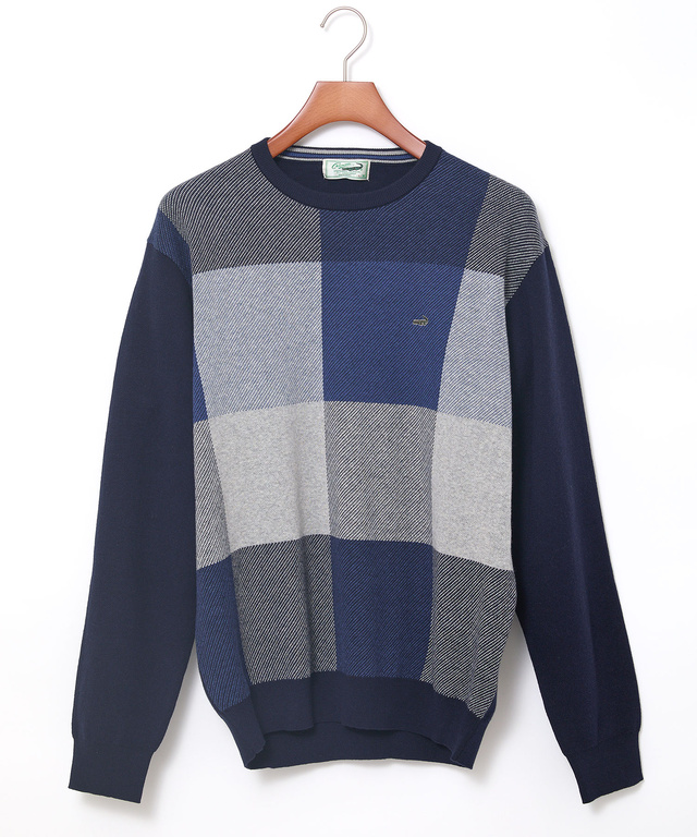 カシミヤブレンド ブロックチェック ニット【手洗いOK】