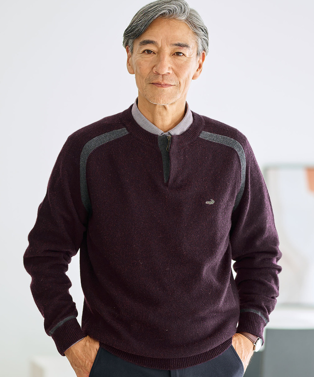 ウールブレンド ヘンリーネック ニット【手洗いOK】