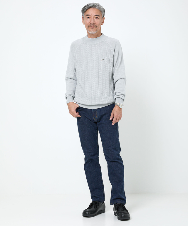 ウールブレンド ケーブル柄 モックネック ニット【手洗いOK】