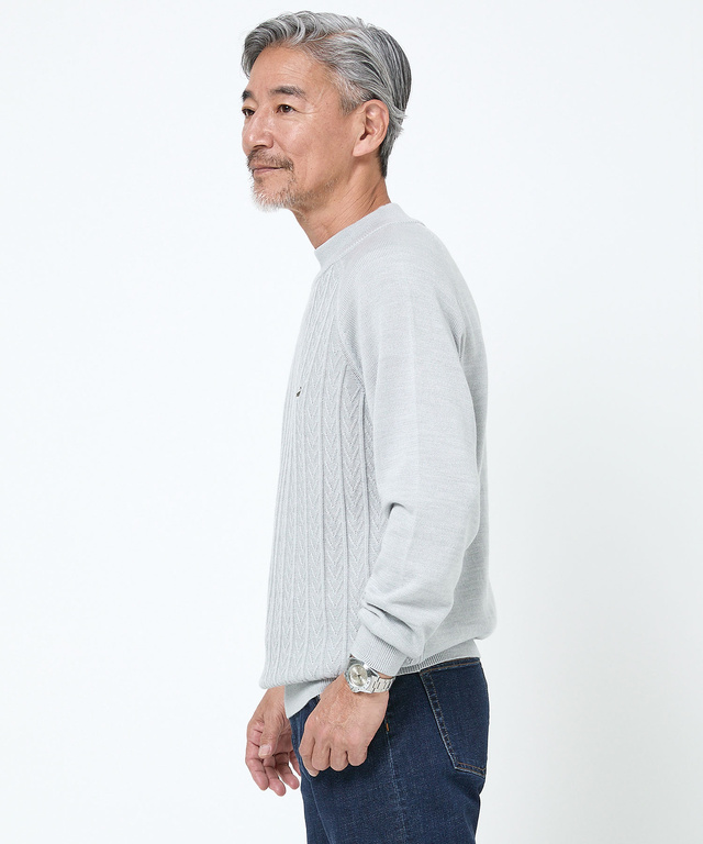 ウールブレンド ケーブル柄 モックネック ニット【手洗いOK】