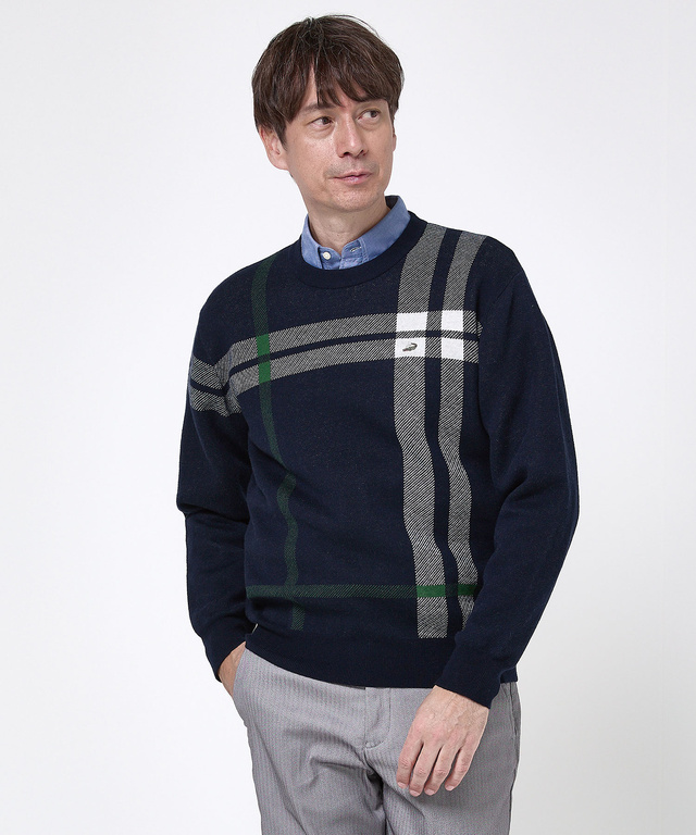 カシミヤブレンド チェック柄 ニット【手洗いOK】